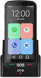 SPC Apolo - Smartphone con Whatsapp para personas mayores, botón SOS, botones físicos para colgar y desenganchar, base de carga, iconos XXL, pantalla de 5 pulgadas, Android 10, negro
